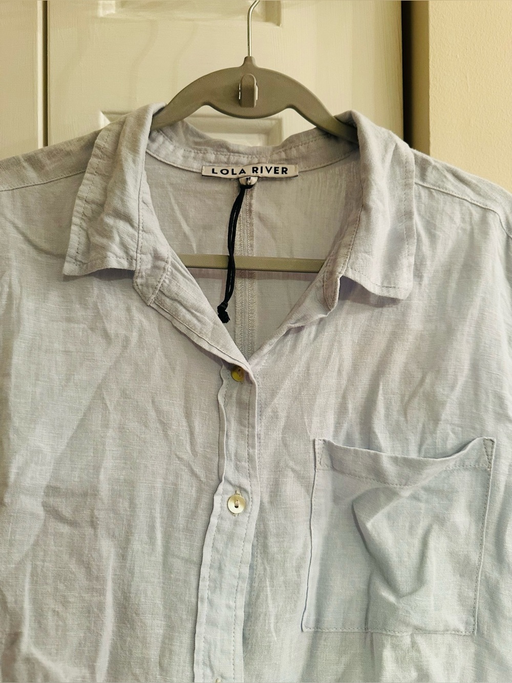 Lola River Light Blue Button-Down Linen Shirt - size M. - Picture 8 of 9